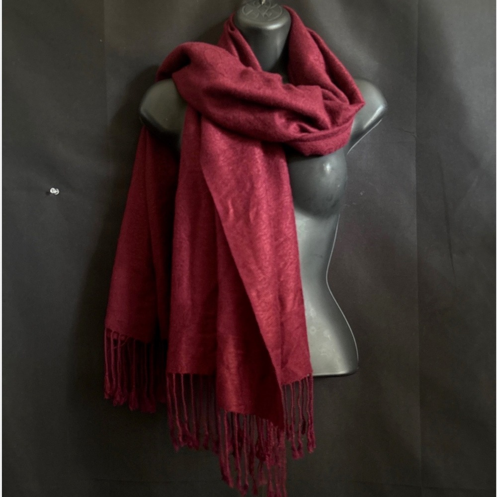 Scarf Burgundy Dark Academia Paisley Jacquard Fringe Pashmina Vampy Romantic Red